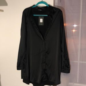 Black Camden Satin Shirt Dress